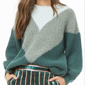 Forever21 Chunky Knit Chevron Green Sweater